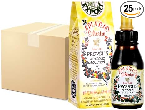 Official Distributor - 25 Bottles of Apiario Silvestre Brazilian Green Bee Propolis Liquid Glycolic Extract-Non Alcoholic, Wax Free, Sugar Free