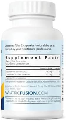 Bariatric Fusion Bone and Joint Support* | Chondroitin and Glucosamine Complex | Bariatric Vitamins for Women and Men | Gluten, Dairy and Soy Free | Non-GMO | 60 Capsules