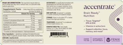 Accentrate - Focus Supplement - Methylated Vitamin B Complex w/Omega 3 Fatty Acid Supplement - Omega-3 EPA and DHA, L-Methylfolate, Vitamin B12, P-5-P, VIT D - 1 Month (30 Softgels)