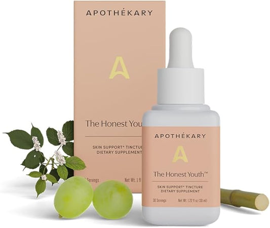 Apothékary The Honest Youth, Collagen Support Herbal Liquid Drops | 100% Herbal Skin Health, Sugar Free, Vegan, Liquid Collagen with Reishi and Tremella Mushroom - 30 Servings - 1.22 fl oz
