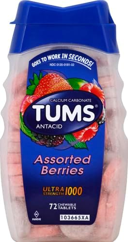 TUMS Ultra Strength Chewable Antacid Tablets for Heartburn Relief and Acid Indigestion Relief, Assorted Berries - 72 Count (Pack of 2)