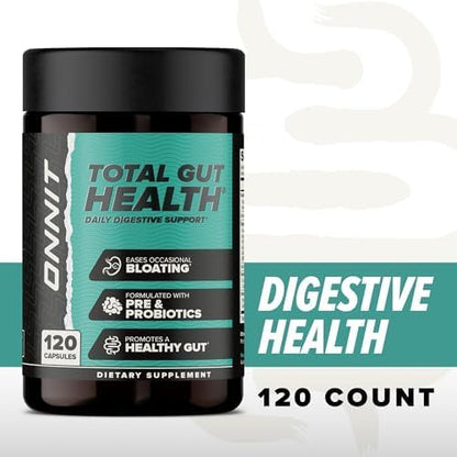 ONNIT Total Gut Health Daily Digestive Support, Complete Digestion Supplement for Women and Men with 7 Strains of Probiotics, Prebiotics, Enzymes and Betaine HCL, 120 Count