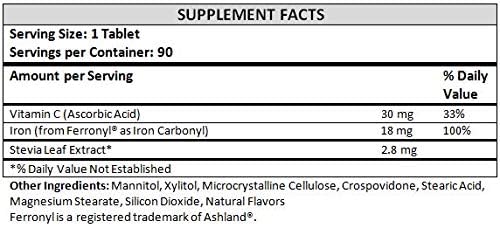 Chewable Iron Supplement for Women/Men | Carbonyl Iron 18 mg with Vitamin C 30 mg | Tablet in Orange Flavor 90 Count (2)