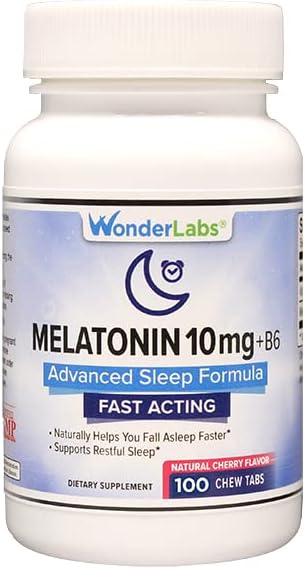 Chewable Melatonin 10mg + B6 Fast Dissolve Helps You Fall Asleep Faster, Stay Asleep Longer 100 Count
