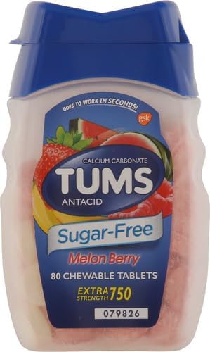 TUMS Extra Strength Chewable Sugar Free Antacid Tablets for Heartburn Relief, Melon Berry - 80 Count (Pack of 4)