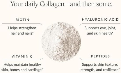 Beam Collagen Powder, Collagen for Women, Collagen with Hyaluronic Acid, Collagen Peptides Type 1 and 3, with Biotin, Grass Fed Bovine, Third-Party Tested, Best for Coffee, Vitamin C, 30 Servings