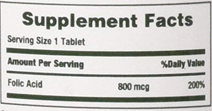 Nature's Bounty Folic Acid 800 mcg, 250 Tablets (Pack of 2)