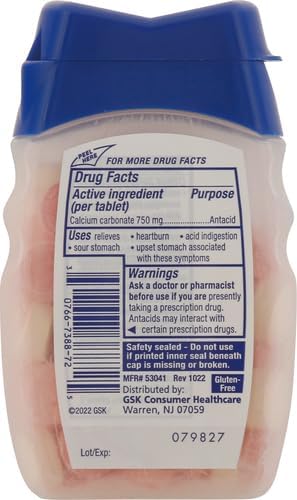 TUMS Extra Strength Chewable Sugar Free Antacid Tablets for Heartburn Relief, Melon Berry - 80 Count (Pack of 4)