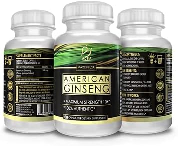 Actif American Ginseng - 100% Authentic 10 Year Old Ginseng, Non-GMO, 500mg - Made in USA