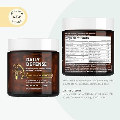 Dr Sosnowski's Daily Defense Immunity Supplements | Hive-led Multi-Vitamin with Bee Propolis, Pollen & Royal Jelly, Vegetable Capsules, 60ct