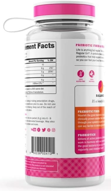 Regular Girl Organic Powder, Starter Kit, Prebiotic Fiber Supplement and Probiotics for Women, 15 Individual Packets & Bottle, Unflavored, 15 Servings