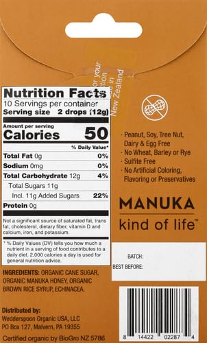 Wedderspoon Organic Manuka Honey Drops, Honey & Echinacea, 20 Count (Pack of 2) | Genuine New Zealand Honey | Perfect Remedy for Dry Throats