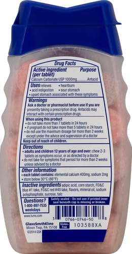 TUMS Ultra Strength Chewable Antacid Tablets for Heartburn Relief and Acid Indigestion Relief, Assorted Berries - 72 Count (Pack of 2)