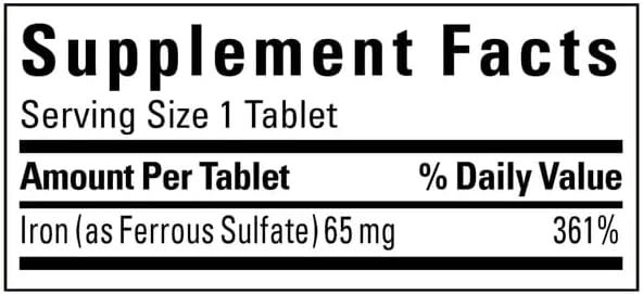 Natures Mades Iron 65 mg (325 mg Ferrous Sulfate), 365 Tablets Bundle, Vital for Red Blood Cell Formation, 365 Days Supply