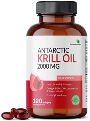 Futurebiotics Antarctic Krill Oil 2000mg with Astaxanthin, Omega-3s EPA, DHA and Phospholipids - 100% Pure Premium Krill Oil Heavy Metal Tested, Non GMO – 120 Softgels