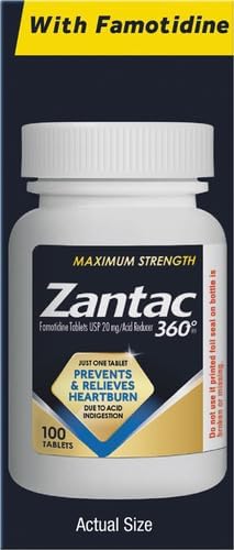 Zantac 360 Maximum Strength Tablets, 100 Count, Heartburn Prevention and Relief, 20 mg