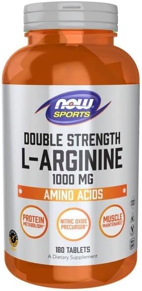 NOW Foods Sports Nutrition, L-Arginine Double Strength 1000mg, Nitric Oxide Precursor, Amino Acids, 180 Tablets