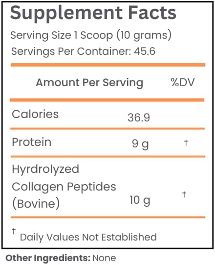 Hydrolyzed Collagen Peptides Powder, Adult Nutritional Supplement, Grass-Fed, Dairy-Free, Gluten-Free, 10g Serving, 46 Servings, Pouch
