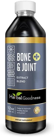 Herbal Goodness Bone and Joint Liquid Extract 12oz - Organic Support for Bone & Joint Health, Muscles, and Mobility with Calcium, Magnesium, Glucosamine, and Chondroitin for Men and Women - 1 Btl