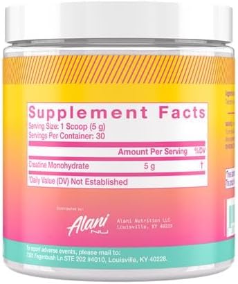 Alani Nu Creatine Monohydrate Powder | Unflavored | Micronized Creatine Powder | Gluten Free | Sugar Free | Vegan | 30 Servings