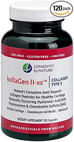 Longevity by Nature KollaGen II-xs - Collagen with Glucosamine and Chondroitin, 120 Capsules Dietary Supplement