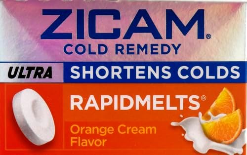 Zicam Ultra Cold Remedy Zinc Rapidmelts, Orange Cream Flavor, Homeopathic, Cold Shortening Medicine, Shortens Cold Duration, Sugar-Free, Dye-Free, 18 Count (Pack of 2)