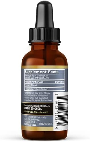Herbal Goodness Bone and Joint Liquid Extract 1oz - Organic Bone and All Joint Health, Muscle Support, Knee Discomfort with Calcium, Magnesium, Glucosamine and Chondroitin for Men and Women -1 btl