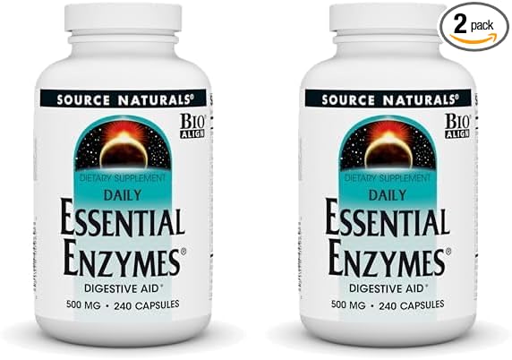 Source Naturals Essential Enzymes 500mg Bio-Aligned Multiple Enzyme Supplement Herbal Defense for Digestion, Gas, Constipation & Bloating Relief - Supports Immune System - 240 Capsules (Pack of 2)