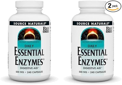 Source Naturals Essential Enzymes 500mg Bio-Aligned Multiple Enzyme Supplement Herbal Defense for Digestion, Gas, Constipation & Bloating Relief - Supports Immune System - 240 Capsules (Pack of 2)