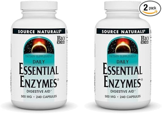 Source Naturals Essential Enzymes 500mg Bio-Aligned Multiple Enzyme Supplement Herbal Defense for Digestion, Gas, Constipation & Bloating Relief - Supports Immune System - 240 Capsules (Pack of 2)