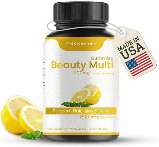Multi Beauty Gummies for Hair & Nails 2500mcg – Lemon Flavor, 90 Count – Daily Multivitamins Gummies for Men, Women, and Kids