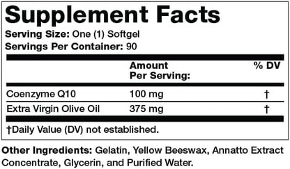 Olympian Labs Coenzyme Q10 100mg Softgels formulated with Extra Virgin Olive Oil, Heart Health Support, Cell Protection from Free Radicals