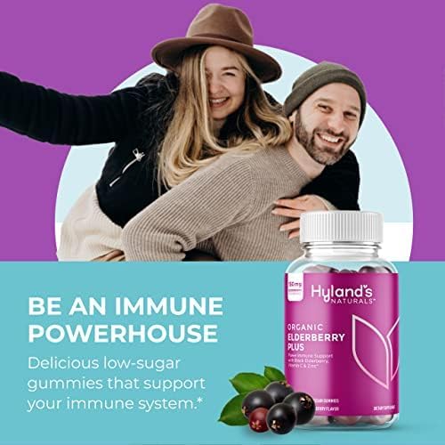 Hyland's Organic Elderberry Plus Gummies, Organic Black Elderberry with ZINC and Vitamin C, Immune Support Supplement for Adults, 60 Vegan Gummies (30 Days)