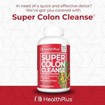 Health Plus Super Colon Cleanse 120 Day Supply of Gentle Gut Cleanse Detox, Psyllium Husk, Probiotics for Constipation Relief & Digestive Support, 480 Capsules