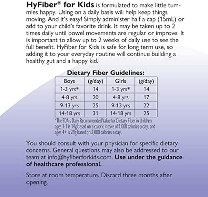 Medtrition HyFiber Liquid Fiber for Kids in Only One Tablespoon, Supports Regularity and Softer Stools, FOS Prebiotics for Gut Health, 6 Grams of Fiber, 32 Servings per Bottle 16 Fl Oz (Pack of 2)
