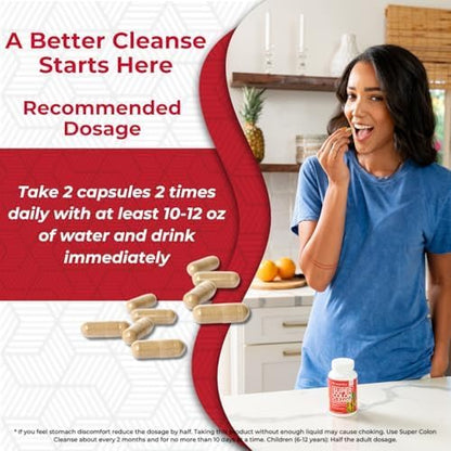 Health Plus Super Colon Cleanse 15 Day Supply of Gentle Gut Cleanse Detox, Psyllium Husk, Probiotics for Constipation Relief & Digestive Support, 60 Capsules
