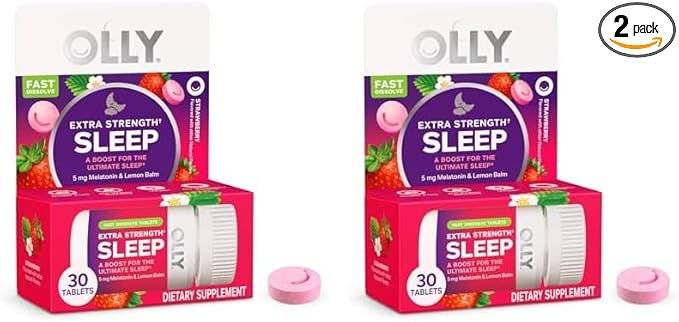 OLLY Extra Strength Sleep Fast Dissolve Tablets, 5mg Melatonin, Vegan, Strawberry - 30ct (Pack of 2)