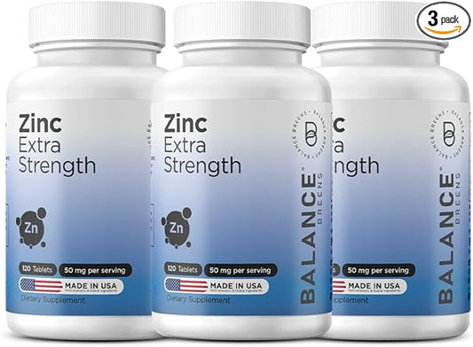 Zinc 50mg, 120 Vegetarian Tablets - Immune Support, Promotes Skin Health & Wound Healing, Extra Strength, Ultra-Absorbable (Pack of 3)