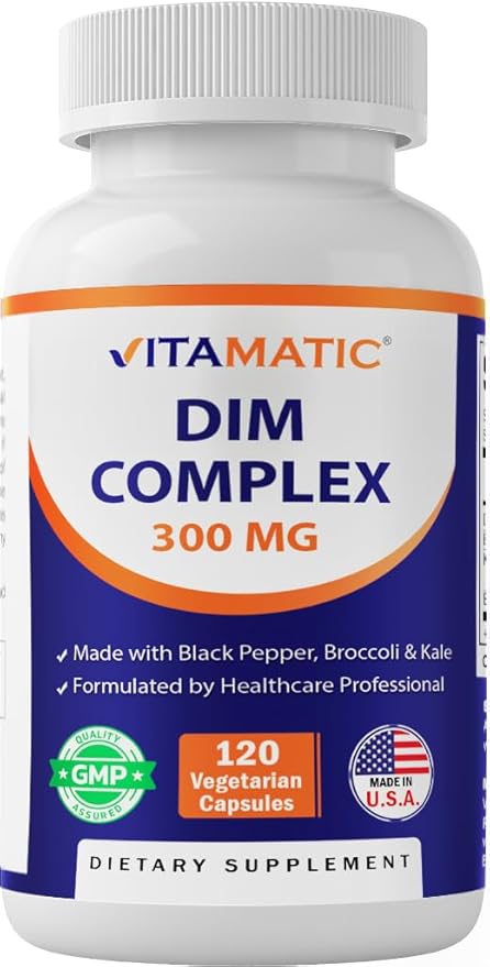 Vitamatic DIM Supplement Complex for Women & Men - 300mg - 120 Veg Capsules - Made with Black Pepper, Broccoli Powder & Kale Powder - Non-GMO & Gluten Free - Supports Hormonal Balance