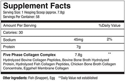 Pure Hydrolyzed Multi Collagen Peptides Protein Powder Supplement - Types I, II, III, V, X - 5 Types of Grass Fed, Wild Caught Food Sourced Collagen - 16 oz Pouch - Flavorless