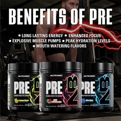 NutraBio PRE Workout Powder - New Formula- Sustained Energy, Mental Focus, Endurance - Beta Alanine, Caffeine, Electrolytes - 20 Servings - Wild Watermelon