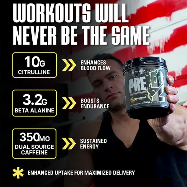NutraBio PRE Workout Powder - New Formula- Sustained Energy, Mental Focus, Endurance - Beta Alanine, Caffeine, Electrolytes - 20 Servings - Lemon Burst