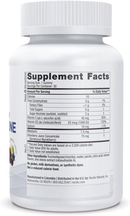 Nordic Naturals Zero Sugar Sleep + Immune Gummies - Elderberry Lemon Flavor - 30 Gummies - 1.5 mg Melatonin for Sleep with Vitamin D3 - Elderberry & Vitamin C Immune Support - 30 Servings