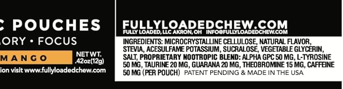 Fully Loaded Alpha Fuel Nootropic Pouches (Mango Fuel) - 5 cans, 15 Pouches per can - Energy Pouches containing Caffeine and nootropic Blend