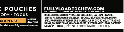 Fully Loaded Alpha Fuel Nootropic Pouches (Mango Fuel) - 5 cans, 15 Pouches per can - Energy Pouches containing Caffeine and nootropic Blend