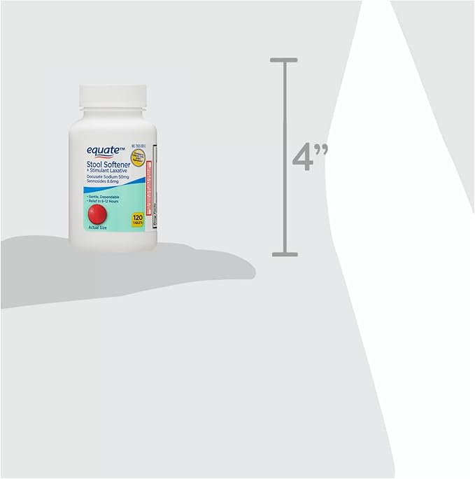 Equate Stool Softener Plus Stimulant Laxative Tablets for Constipation, Stool Softener Laxative for Constipation, 120 Count (Pack of 1)