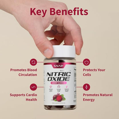Snap Supplements Beet Root Gummies, Nitric Oxide Supplement w/Organic Beets, Vitamins, Pomegranate & Antioxidants for Energy, Heart Health & Circulation Support, 60 Sugar Free Gummies, 2 Pack, Cherry