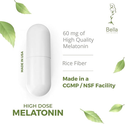 Melatonin Pure 60mg – High Potency Nighttime Sleep Aid for Deep Rest, Relaxation, Jet Lag & Stress Relief – Fast-Acting, Non-Habit Forming, Drug-Free, Made in USA (60 Capsules)