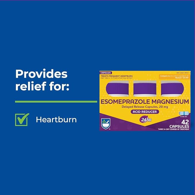 Rite Aid Acid Reducer Esomeprazole Magnesium, 20 mg - 14 Capsules, 3 Pack, 42 Count Total | Heartburn Relief