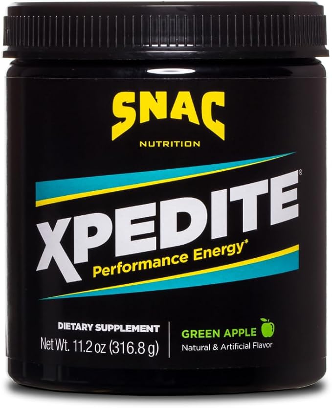 SNAC XPEDITE - Preworkout Performance Drink Supplement, Promotes Energy and Focus, Nitric Oxide Booster & Thermogenic, L-Carnitine, Beta Alanine, Green Apple Powder, (24 Servings)